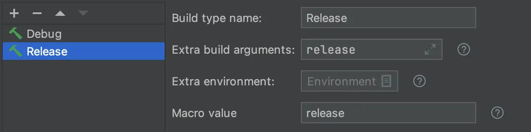 Screenshot showing the settings for the release build type for B2
