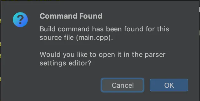 Screenshot showing command-found dialog