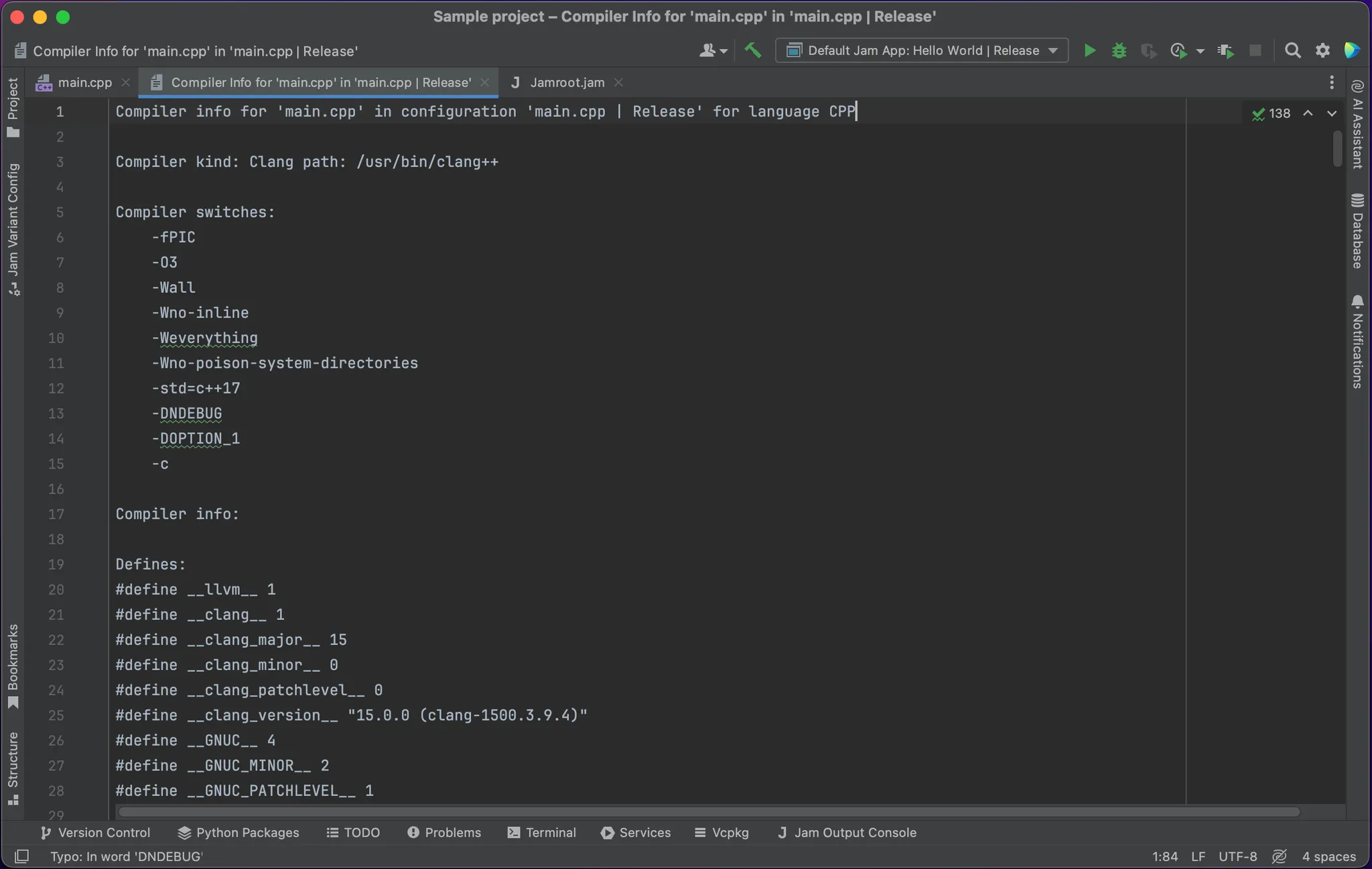 Screenshot showing the compiler info for a file