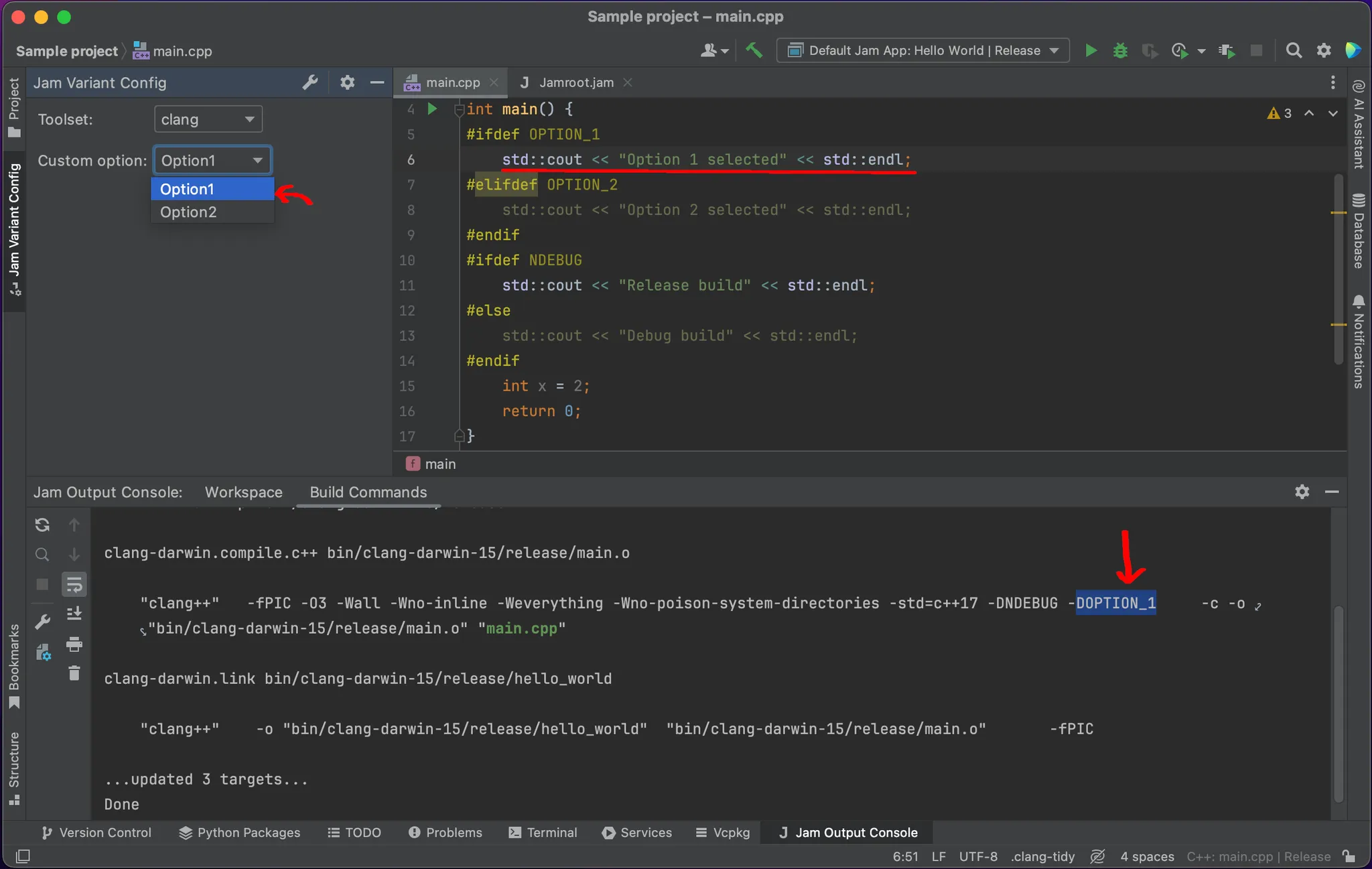 Screenshot of a custom build variant in action