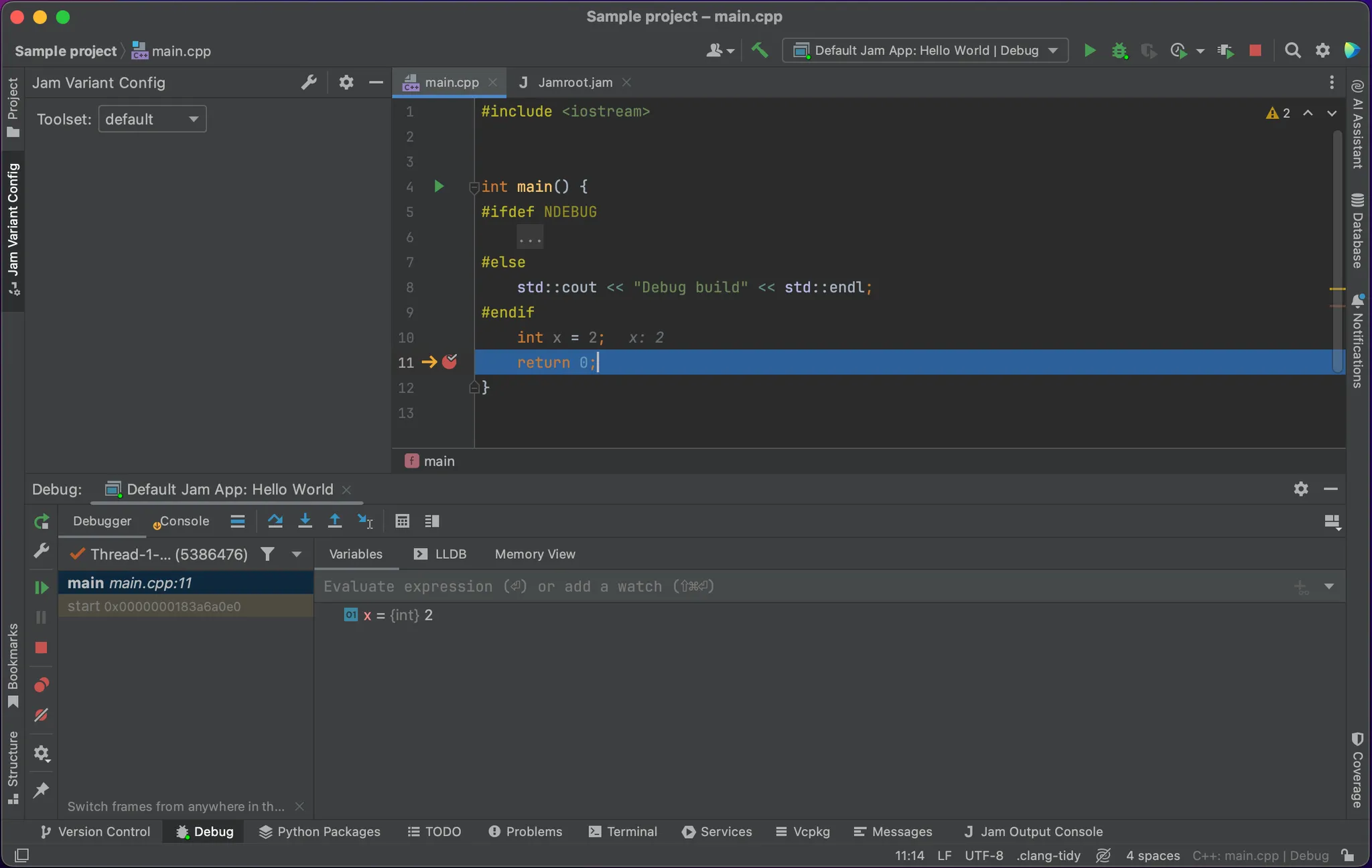 Screenshot of the debugger interface