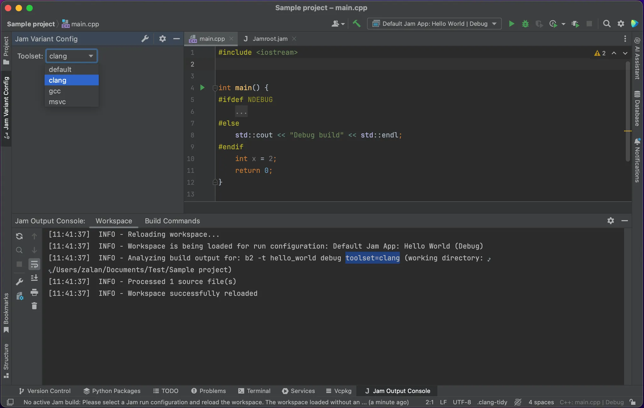 Screenshot showing the variants tool window in the editor