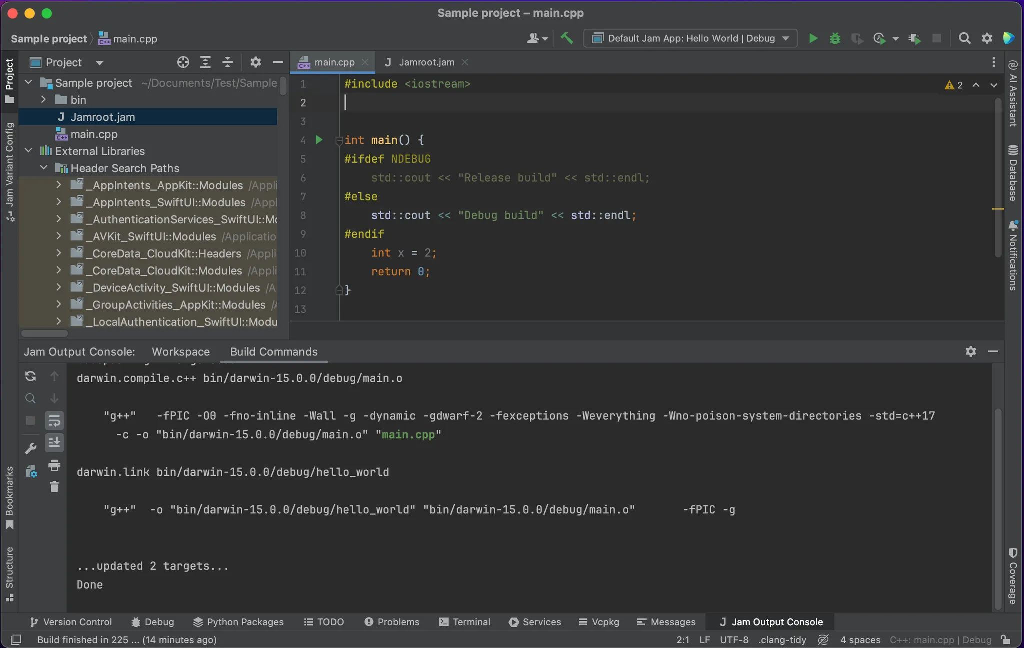Screenshot of the workspace in debug mode