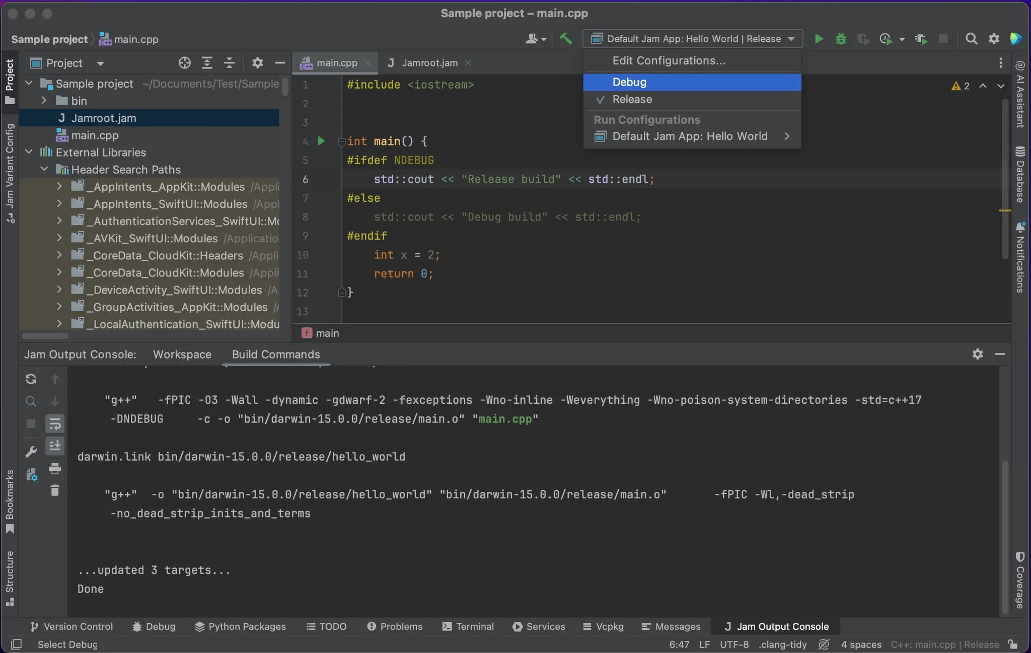 Screenshot of the workspace in release mode